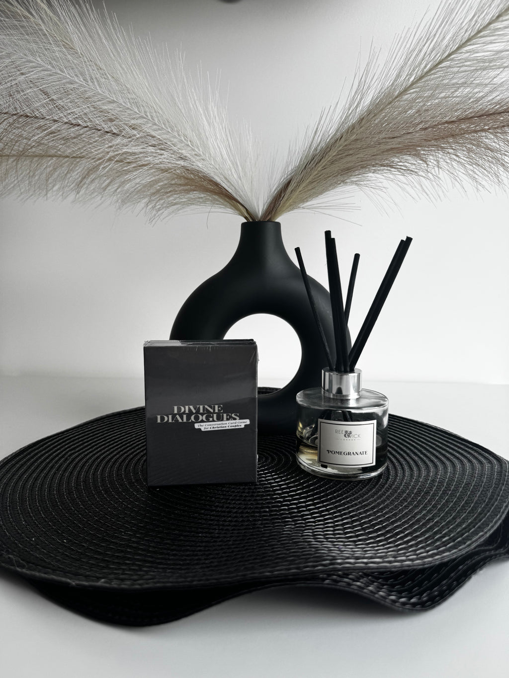 Full Divine Dialogues product setup with box, cards and diffuser on tray